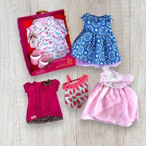 Our Generation 18 Inch Doll Clothing Lot Pajamas Dresses Swimsuit Shoes
